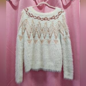 Lauren Conrad LC Ivory/Salmon/Sienna Fuzzy Sweater Sz S